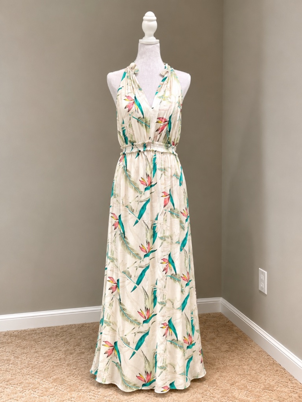 NWOT Z Supply Paradise Maxi Dress Tropical Floral Halter Rayon Dress Medium b - Picture 4 of 8